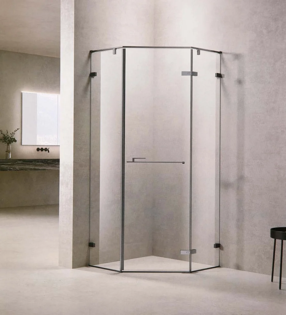 Sleek-corner-glass-shower-enclosure-with-minimalist-design-and-modern-fixtures